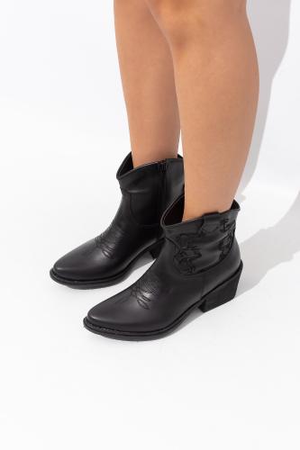 Texana Corta Bordado Negro Choco Cuero Ecologico Taco bajo Tendencia Montana - Miniatura 6