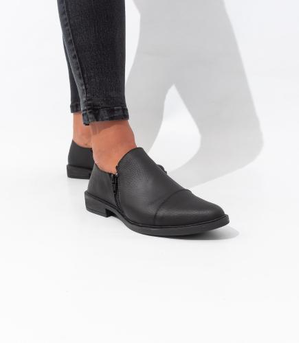 Zapato Abotinado Doble Cierre Cuero Vacuno Taco bajo Choco Negro - Miniatura 2