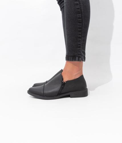 Zapato Abotinado Doble Cierre Cuero Vacuno Taco bajo Choco Negro - Miniatura 4