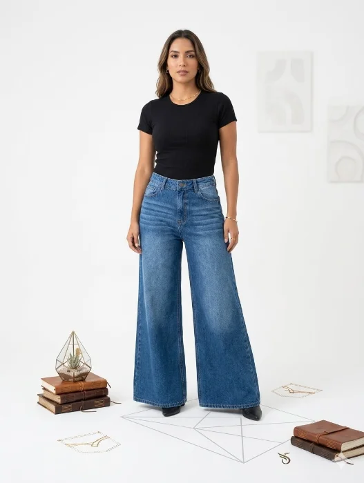 Pant Wide Leg Palazo. Tiro Medio Art: Suit