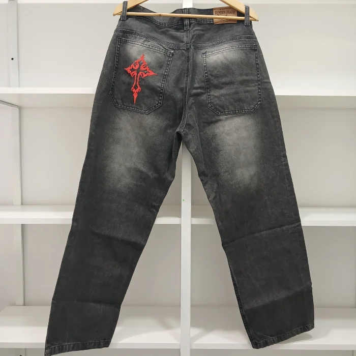 Pantalón Baggy Bordado Street & Cruz del Diablo - Gris Matizado