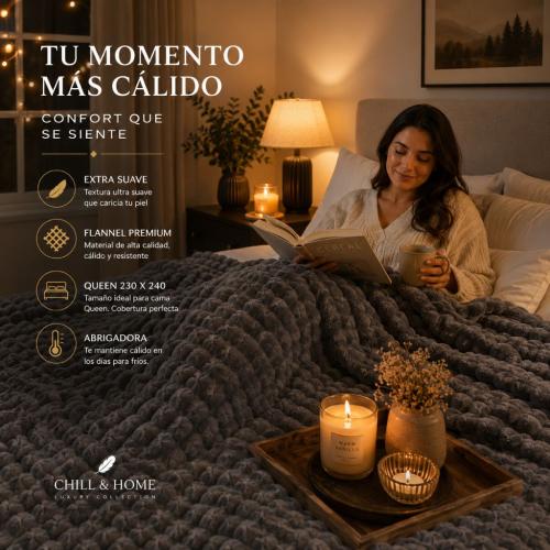 Frazada Chill & Home Flannel Deluxe Cuadraditos Queen - Miniatura 3