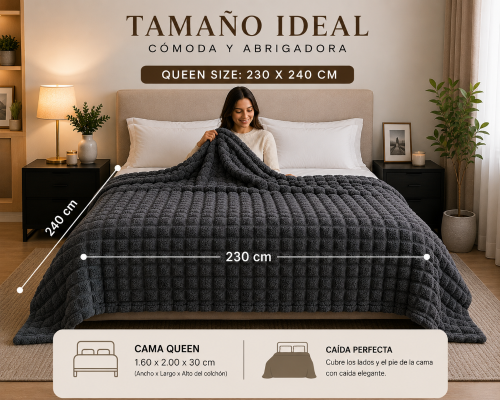 Frazada Chill & Home Flannel Deluxe Cuadraditos Queen - Miniatura 4