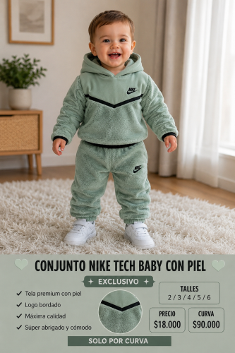  Conjunto Nike Tech Baby con Piel     Modelo Exclusivo    Súper Abrigado