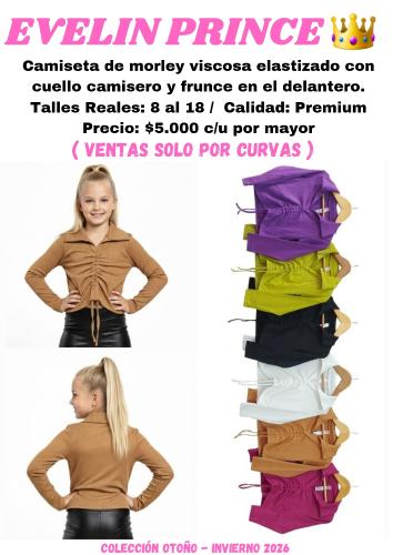 Camiseta con Cuello Camisero y Frunce