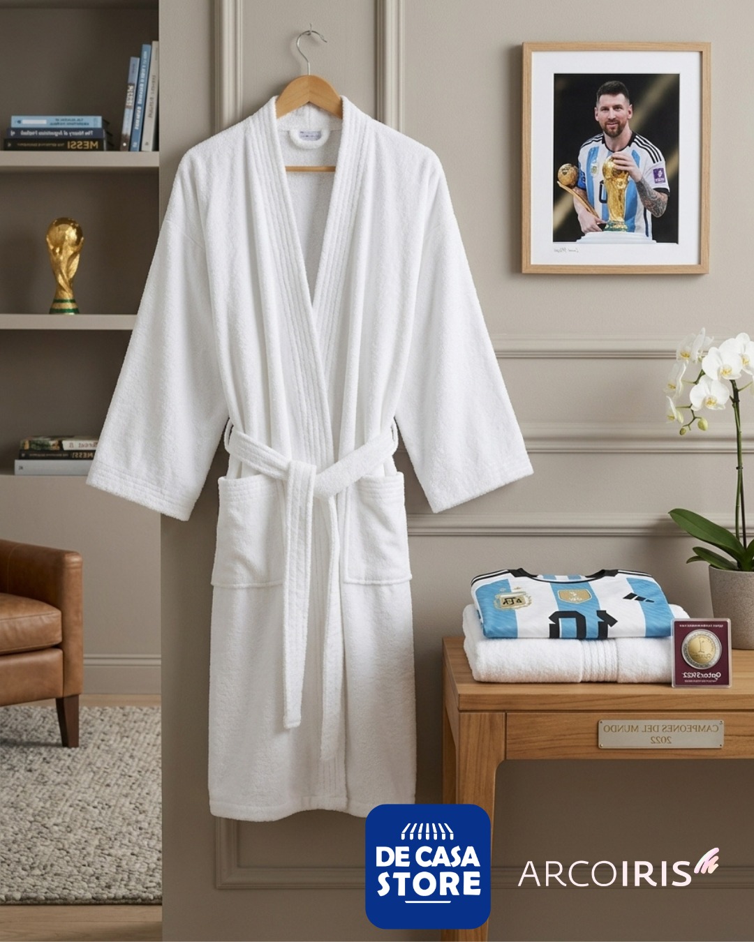 Bata de Baño Arcoíris 100% Algodón | Blanco | 400 Gr. Premium - 1.jpeg