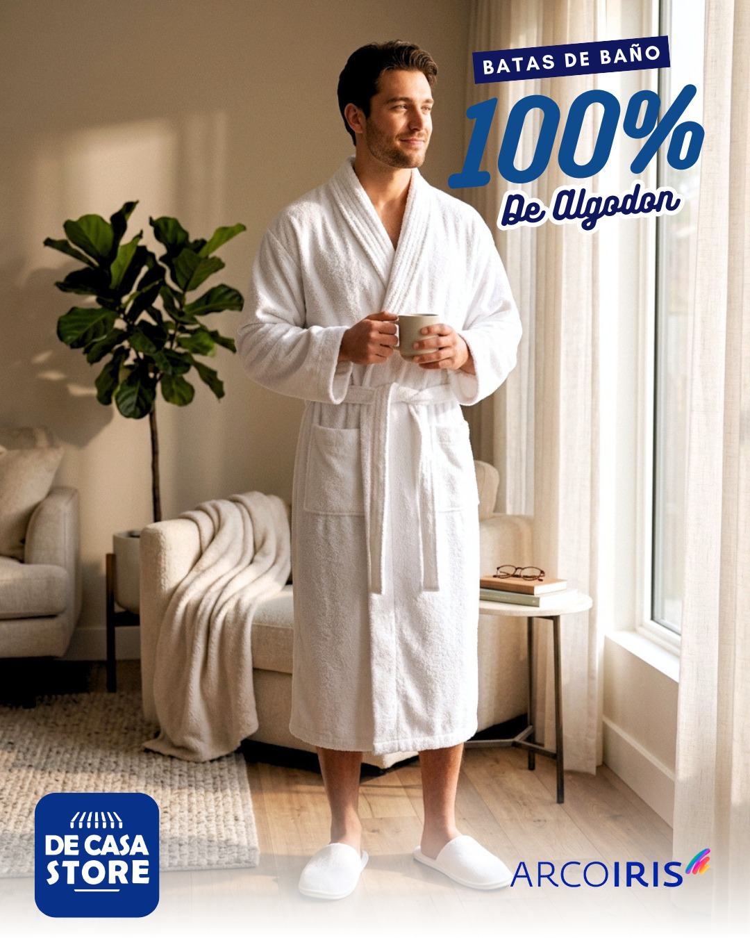 Bata de Baño Arcoíris 100% Algodón | Blanco | 400 Gr. Premium - 2.jpeg