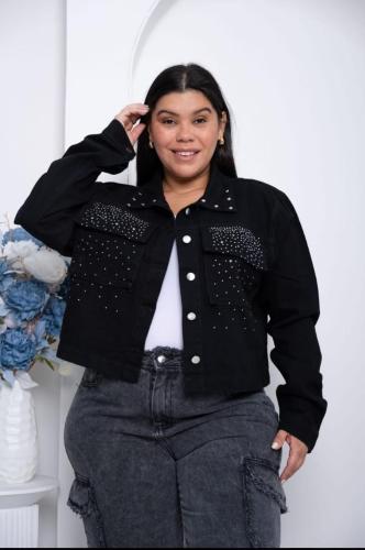 Campera Jeans Cargo Negro Brillo