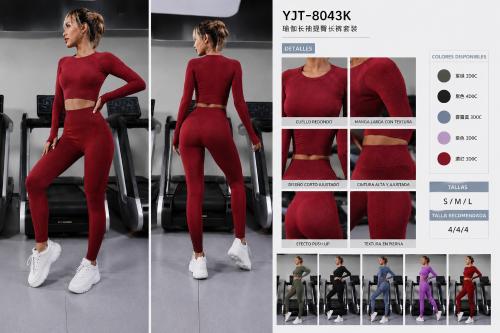 Conjunto Yjt-8043k Marca Knup de 2 Piezas,  Crop Top Manga Larga y Calza con Frunce