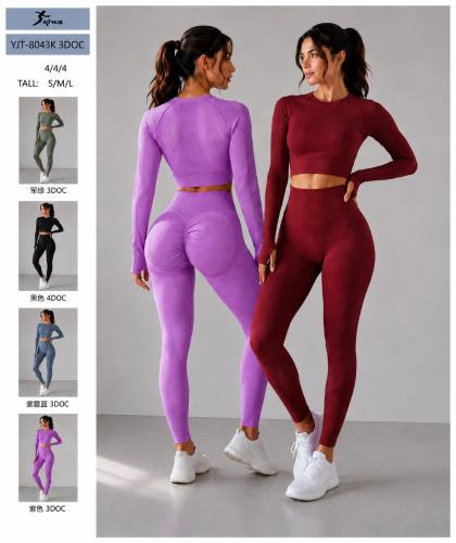 Conjunto Yjt-8043k Marca Knup de 2 Piezas,  Crop Top Manga Larga y Calza con Frunce