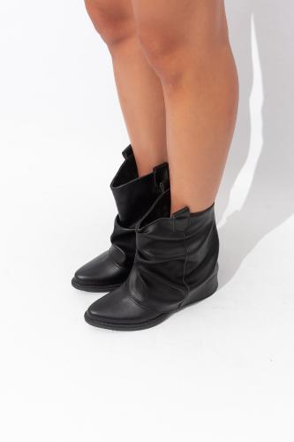 Bota Texana Volcada Caña Media Cuero Ecologico Madison Taco bajo Choco Negro - Miniatura 2