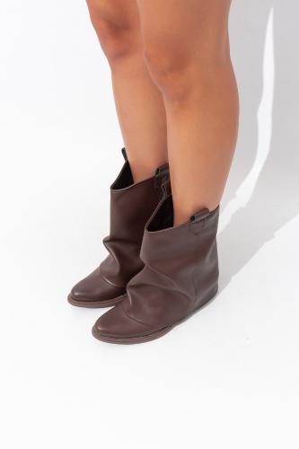 Bota Texana Volcada Caña Media Cuero Ecologico Madison Taco bajo Choco Negro - Miniatura 3