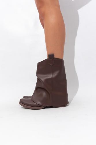 Bota Texana Volcada Caña Media Cuero Ecologico Madison Taco bajo Choco Negro - Miniatura 4