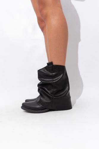 Bota Texana Volcada Caña Media Cuero Ecologico Madison Taco bajo Choco Negro - Miniatura 5