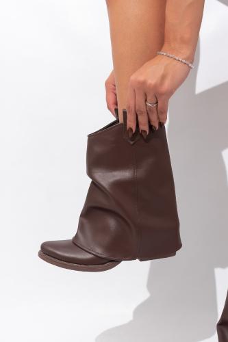 Bota Texana Volcada Caña Media Cuero Ecologico Madison Taco bajo Choco Negro - Miniatura 6
