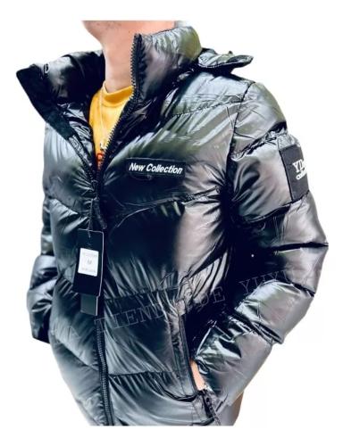 Campera Puffer Hombre Piel Abrigo Negro