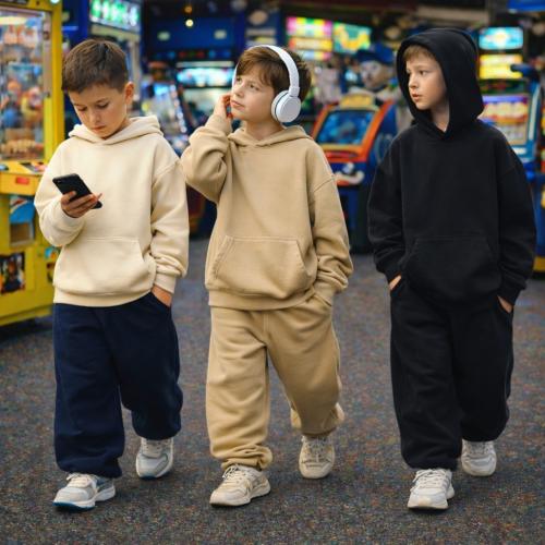 Conjuntos Buzó Oversize y Pantalón Baggi Regulable de Niños Lisos Friza Semi Peinada