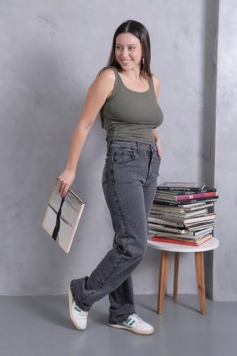 Wide Leg Gris Topo! Elastizado con Bolsillo Delantero - Miniatura 4