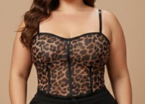 Corset de Tul Animal Print Top con Varillas, Breteles y Tazas de Transparencia