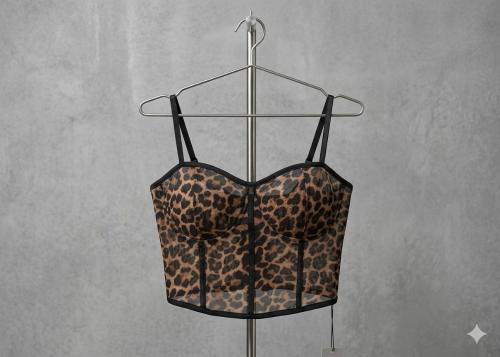 Corset de Tul Animal Print Top con Varillas, Breteles y Tazas de Transparencia - Miniatura 3