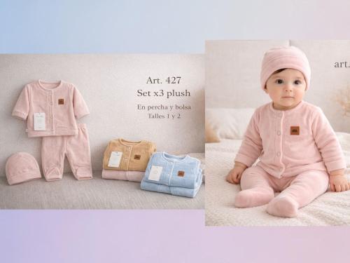 Conjunto 3 Piezas Plush (saquito, Pantalon y Gorro) Micky Baby T.(1 y 2) Art.427