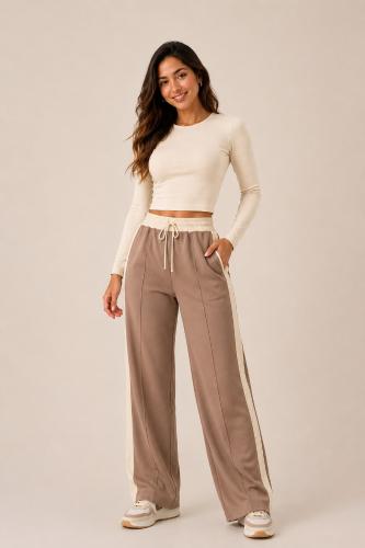 Pantalon Palazo Franja Darlon Combinado Cordon Cintura Bicolor Tendencia - Miniatura 3