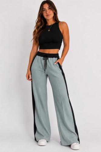 Pantalon Palazo Franja Darlon Combinado Cordon Cintura Bicolor Tendencia - Miniatura 2