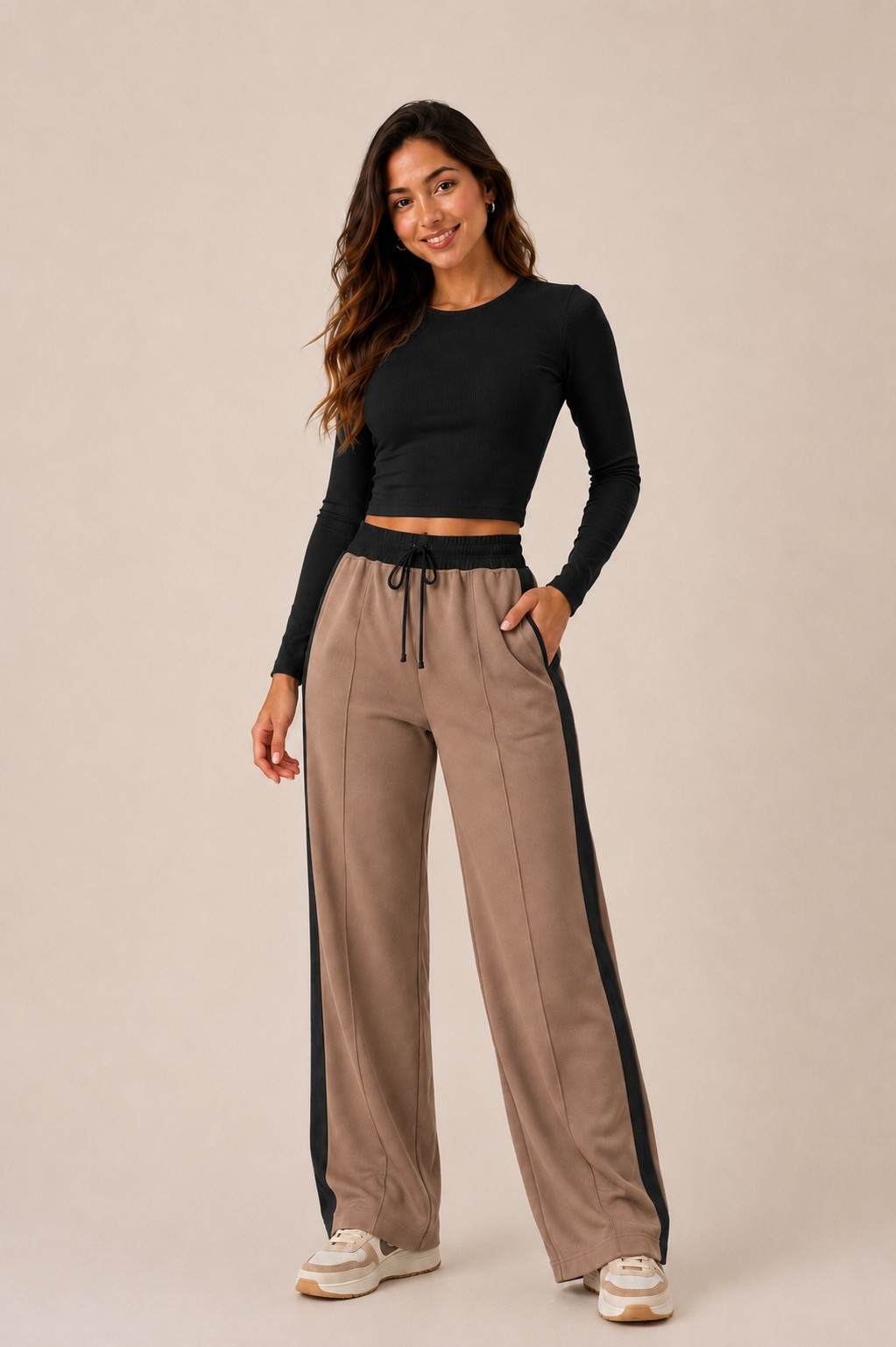 Pantalon Palazo Franja Darlon Combinado Cordon Cintura Bicolor Tendencia - Imagen 3