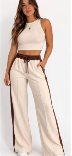 Pantalon Palazo Franja Darlon Combinado Cordon Cintura Bicolor Tendencia