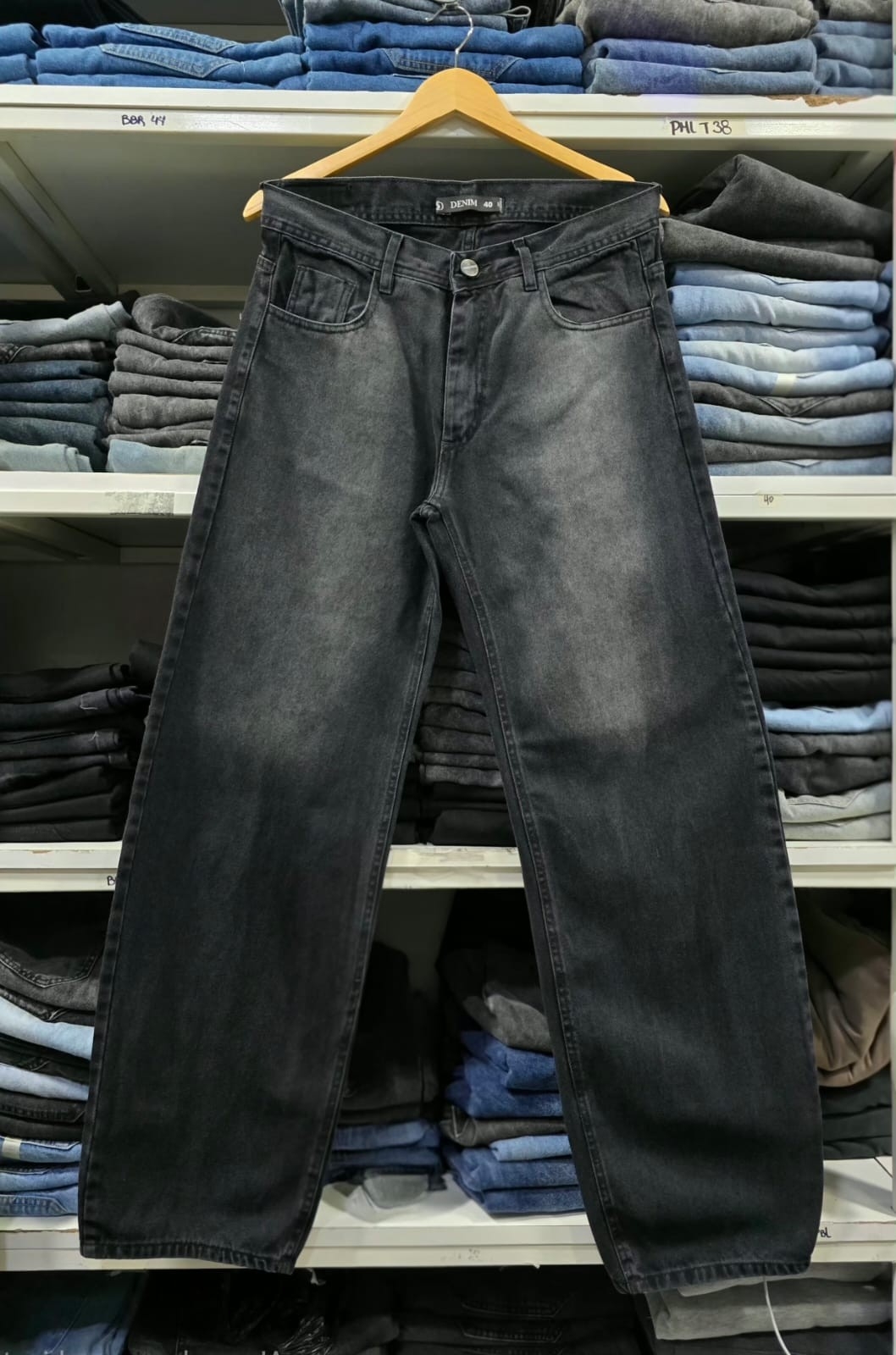Pantalón Baggy Liso Negro Stone Localizado - Imagen 1