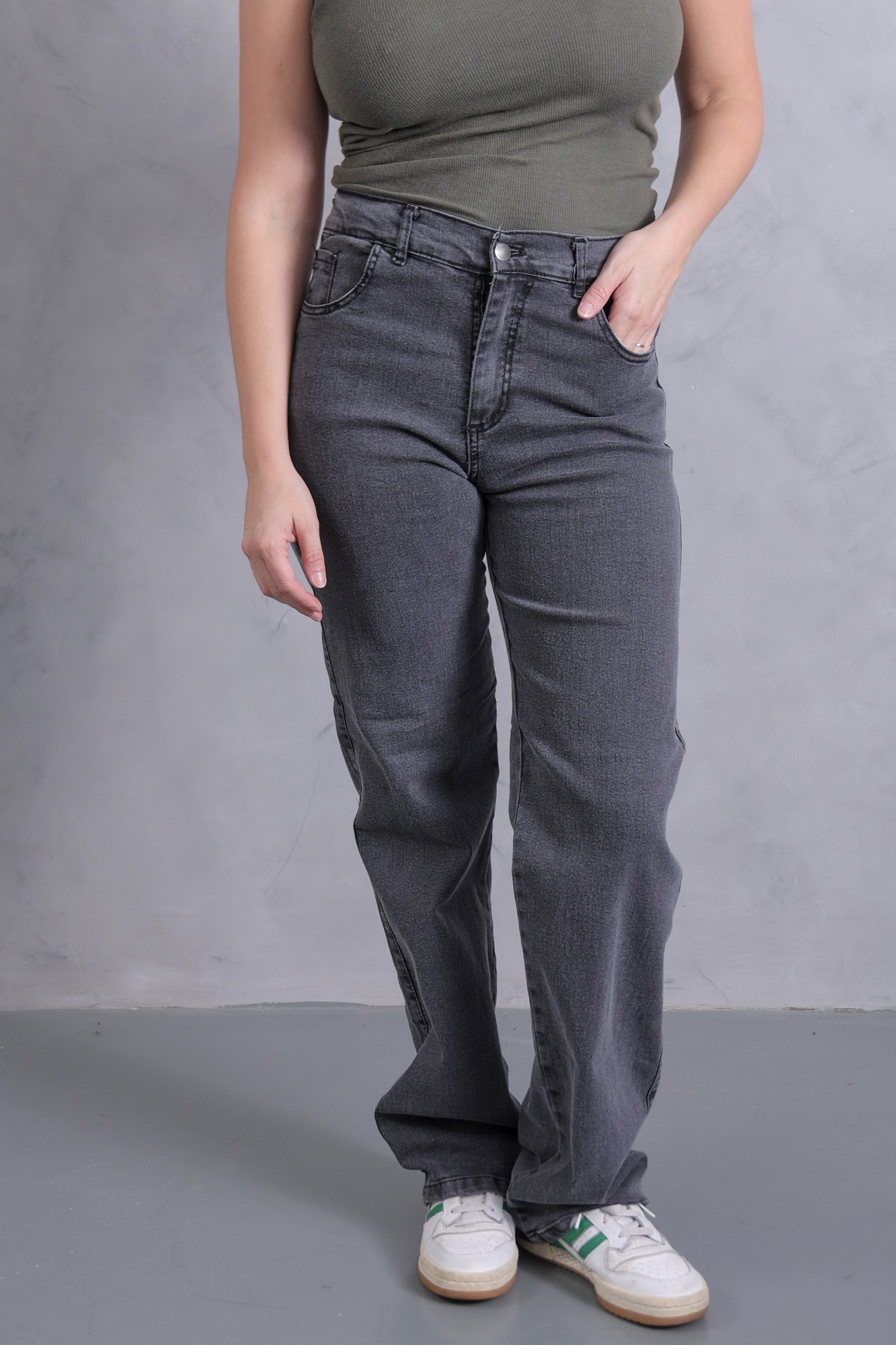 Wide Leg Gris Topo  Elastizado! Tiro Alto - Imagen 9