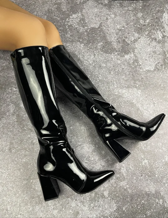 Botas Caña Alta Charol Negro ( 1800)