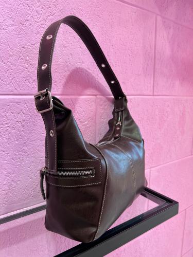 Cartera Mini Bag Baguette Cuero Pu Marrón Oscuro Chicolate - Miniatura 2