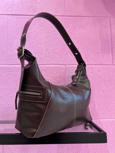 Cartera Mini Bag Baguette Marrón Oscuro Chocolate Cierre Metal