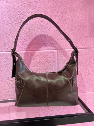 Cartera Mini Bag Baguette Marrón Oscuro Chocolate Cierre Metal - Miniatura 3