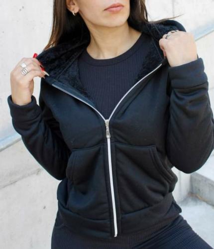 Campera Mujer Jersey con Piel