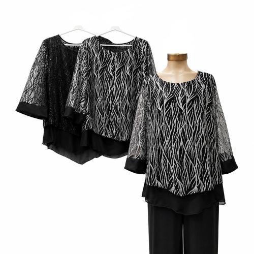 Blusa de Gasa con Tul Brillo Manga 3/4 - Miniatura 2