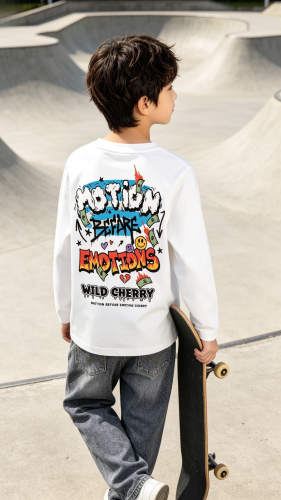 Cod: 229-remera Manga Larga-algodon Peinado-delantera y Espalda Estampada