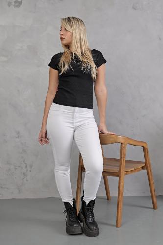 Pantalón Jean Blanco Liso!! Elastizado Tiro Alto - Miniatura 6
