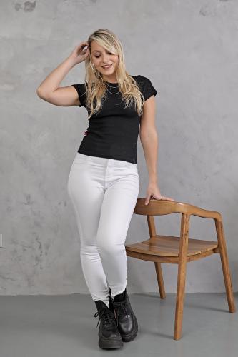 Pantalón Jean Blanco Liso!! Elastizado Tiro Alto - Miniatura 7