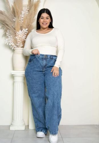 Wide Leg con Elástico Azul Arenado