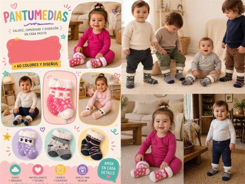 Medias Pantufla Antideslizante con Corderito Nene y Nena Talle Unico Pack X12