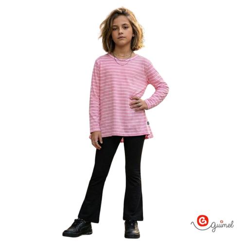 12161 Remera Nena Teen Ml Rayada con Volado en Cola