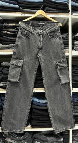 Pantalón Baggy Cargo Bolsillo 3d Gris Oscuro Nevado Localizado + Bigote