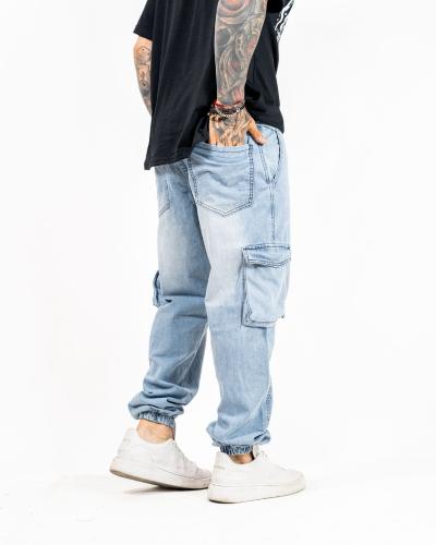 Pantalón Jogger Cargo Bolsillo 3d Celeste Localizado + Bigote - Miniatura 2