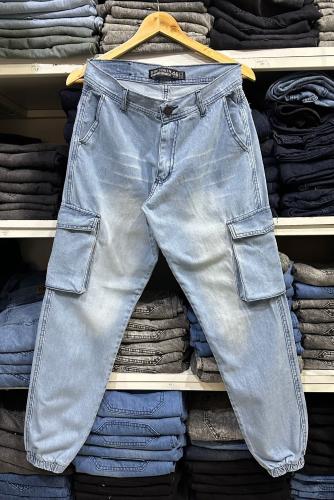 Pantalón Jogger Cargo Bolsillo 3d Celeste Localizado + Bigote - Miniatura 3