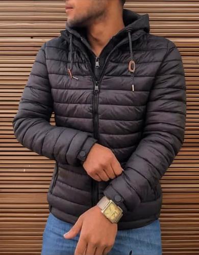 Campera Clasica Yd Negro Capucha Doble Cierre Piel Abrigo