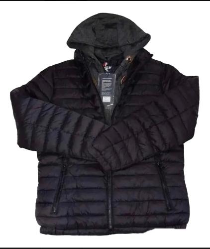 Campera Clasica Yd Negro Capucha Doble Cierre Piel Abrigo - Miniatura 3
