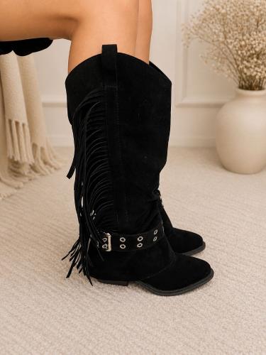 Botas Maca Altas de Gamuza con Flecos Taco 6cm - Miniatura 2