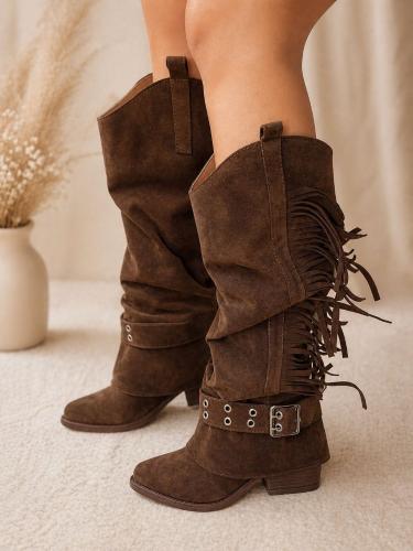 Botas Maca Altas de Gamuza con Flecos Taco 6cm - Miniatura 3